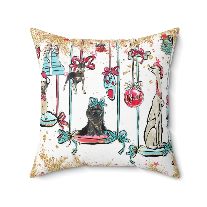 Today’s Deal Spun Polyester Square Pillow, Doggie Ornaments Christmas Cushion