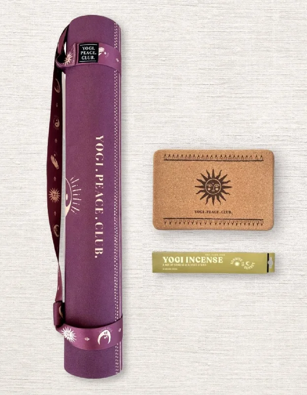 Final Clearance 4 mm Yoga Pack - Ceremony Acai Yoga Mat + Block + Strap + Incense