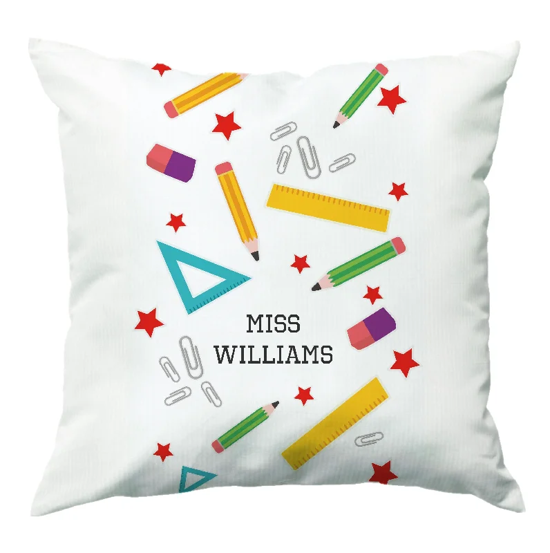 Warehouse Sale Stars And Stationery Teacher - Personalised Teachers Gift Cushion