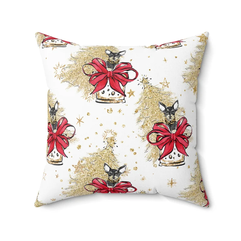 Deal of the Week Spun Polyester Square Pillow, Doggie Gold Christmas Cushion