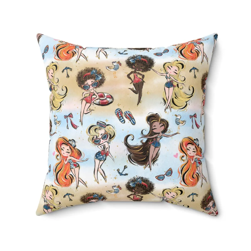 Bonus Savings Spun Polyester Square Pillow, Beach Party Cushion