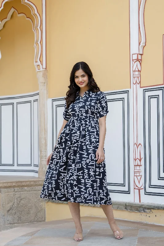 Take Advantage Women Black Abstract Printed Midi Dress