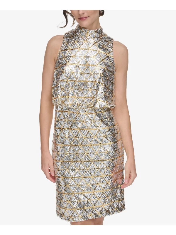 Price Cut ELIZA J Womens Beige Zippered Sequined Lined Sleeveless Halter Above The Knee Cocktail Blouson Dress Price Cut ELIZA J Womens Beige Zippered Sequined Lined Sleeveless Halter Above The Knee Cocktail Blouson Dress