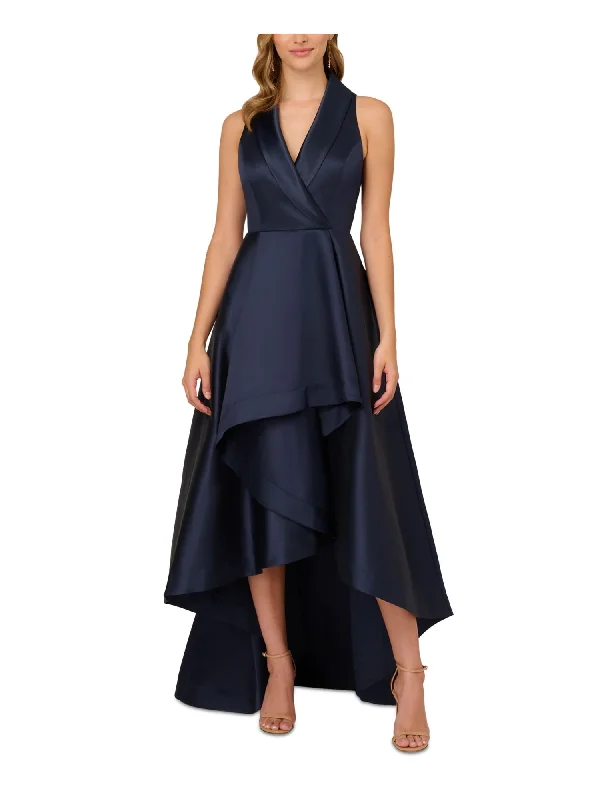 Blowout Deals ADRIANNA PAPELL Womens Navy Zippered Lined Gathered Collared Sleeveless Surplice Neckline Full-Length Formal Gown Dress Blowout Deals ADRIANNA PAPELL Womens Navy Zippered Lined Gathered Collared Sleeveless Surplice Neckline Full-Length Formal Gown Dress