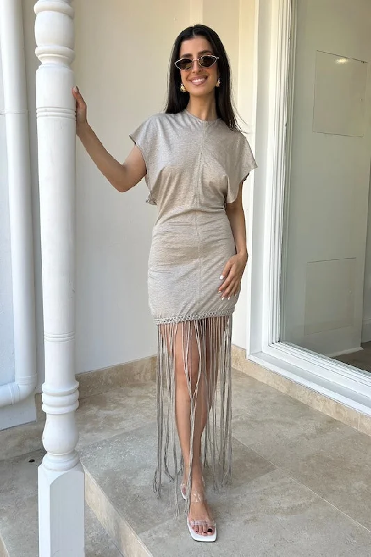 Lowest Price Ines Fringe Dress Oatmeal