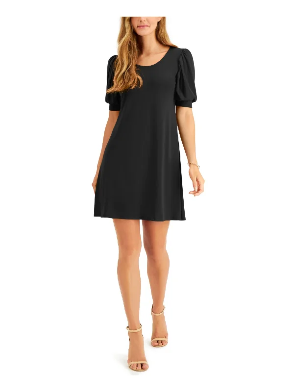 Grand Opening Sale MSK PETITES Womens Black Pouf Sleeve Jewel Neck Short Party Shift Dress Grand Opening Sale MSK PETITES Womens Black Pouf Sleeve Jewel Neck Short Party Shift Dress