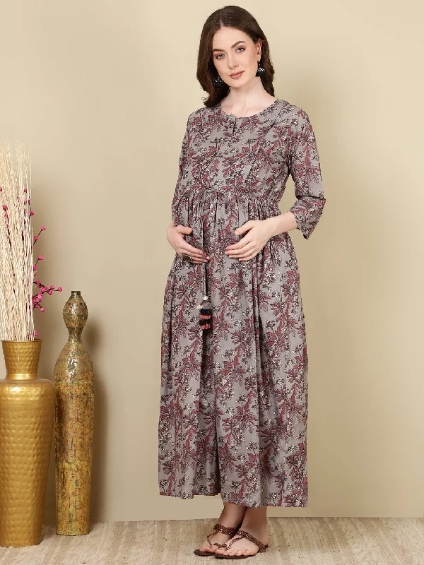 Exclusive Savings Women Grey Printed Flared Maternity Dress