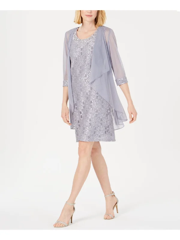 Referral Discount R&M RICHARDS Womens Silver Embellished Open Front 3/4 Sleeve Jacket Sleeveless Round Neck Above The Knee Party Sheath Dress Referral Discount R&M RICHARDS Womens Silver Embellished Open Front 3/4 Sleeve Jacket Sleeveless Round Neck Above The Knee Party Sheath Dress