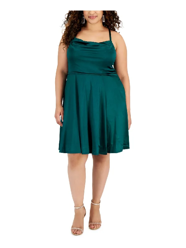 New Markdowns EMERALD SUNDAE Womens Green Zippered Pocketed Crisscross Straps Spaghetti Strap Cowl Neck Above The Knee Party Fit + Flare Dress New Markdowns EMERALD SUNDAE Womens Green Zippered Pocketed Crisscross Straps Spaghetti Strap Cowl Neck Above The Knee Party Fit + Flare Dress