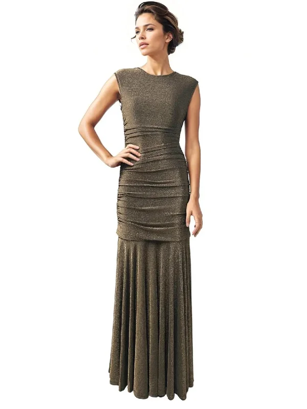 Shop and Save RENE RUIZ COLLECTION Womens Gold Ruched Zippered 2 In 1 Zip-off Style Cap Sleeve Jewel Neck Full-Length Evening Fit + Flare Dress Shop and Save RENE RUIZ COLLECTION Womens Gold Ruched Zippered 2 In 1 Zip-off Style Cap Sleeve Jewel Neck Full-Length Evening Fit + Flare Dress