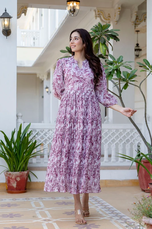 Take Advantage Women Mauve Georgette Pleated Dress