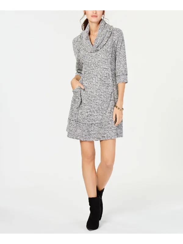 Final Markdown SIGNATURE BY ROBBIE BEE Womens Pocketed 3/4 Sleeve Cowl Neck Short Wear To Work Fit + Flare Dress Final Markdown SIGNATURE BY ROBBIE BEE Womens Pocketed 3/4 Sleeve Cowl Neck Short Wear To Work Fit + Flare Dress