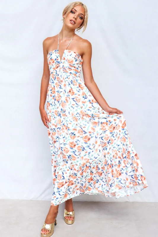 Quick Sale Coral Maxi Dress - Orange Print
