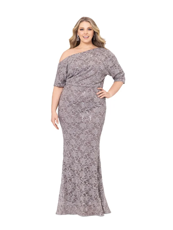 Deal of the Week BETSY & ADAM Womens Beige Zippered Lined Elbow Sleeve Asymmetrical Neckline Full-Length Evening Mermaid Dress Deal of the Week BETSY & ADAM Womens Beige Zippered Lined Elbow Sleeve Asymmetrical Neckline Full-Length Evening Mermaid Dress