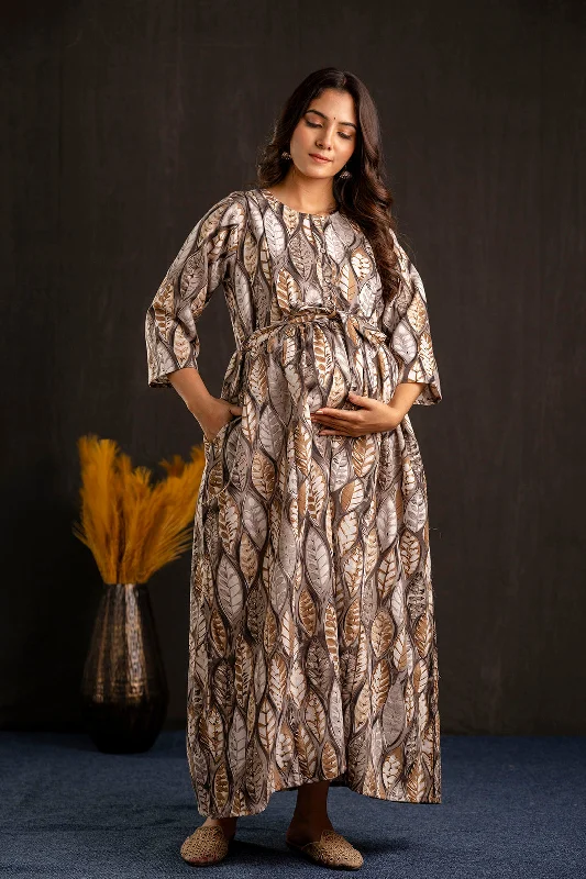 Unmissable Offer Women Grey Printed Flared Maternity Dress