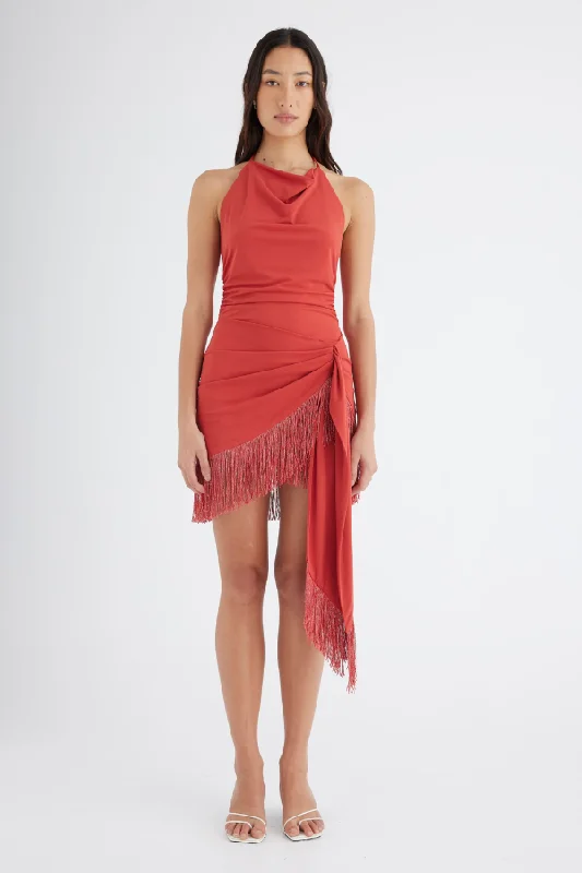 Limited Edition Carolina Fringe Halter Dress Hibiscus