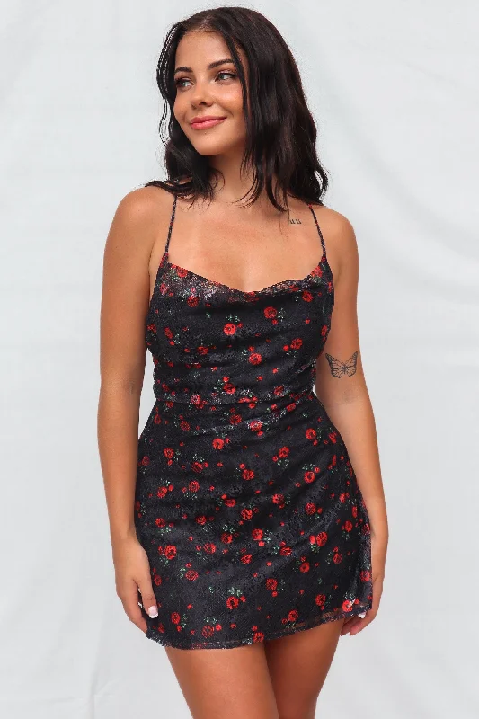 Crazy Deals Charly Mini Dress - Black Roses