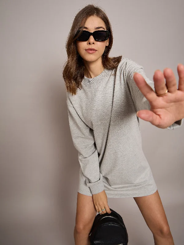 Big Discounts Women Grey Melange Terry Oversized Short Sweat Dress