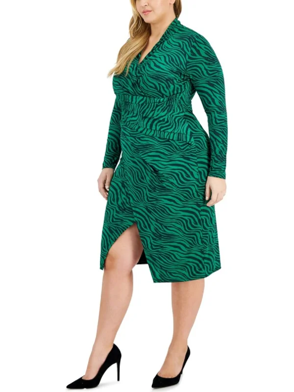 Best Bargains RACHEL RACHEL ROY Womens Green Twist Front Ruched Tulip Hem Lined Animal Print Long Sleeve Surplice Neckline Below The Knee Wear To Work Sheath Dress Best Bargains RACHEL RACHEL ROY Womens Green Twist Front Ruched Tulip Hem Lined Animal Print Long Sleeve Surplice Neckline Below The Knee Wear To Work Sheath Dress