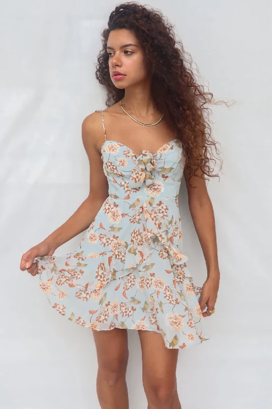 Don’t Miss Out Diddie Mini Dress - Blue/Orange Floral