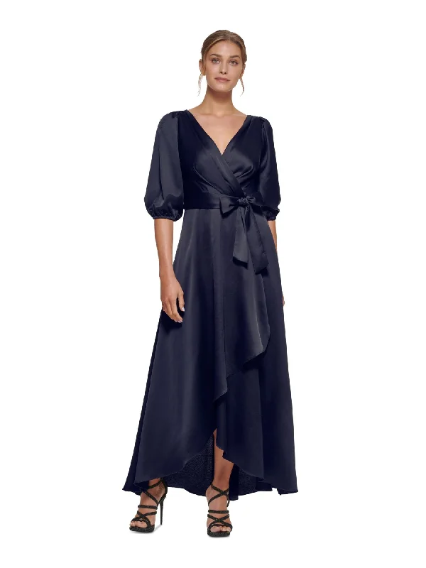 Deal of the Day DKNY Womens Navy Zippered Gathered Tulip Hem Tie Waist Lined Balloon Sleeve Surplice Neckline Full-Length Evening Faux Wrap Dress Deal of the Day DKNY Womens Navy Zippered Gathered Tulip Hem Tie Waist Lined Balloon Sleeve Surplice Neckline Full-Length Evening Faux Wrap Dress