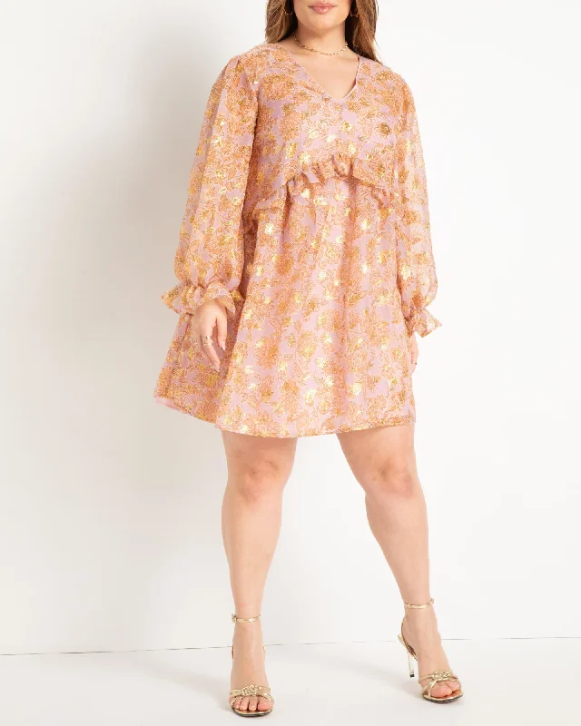 New Deals Clipped Jacquard Ruffle Mini Dress | Enchanted Floral Lavender