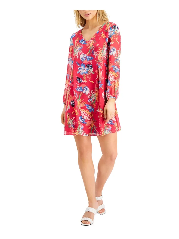 Today’s Deal INC Womens Floral Long Sleeve V Neck Mini Party Shift Dress
