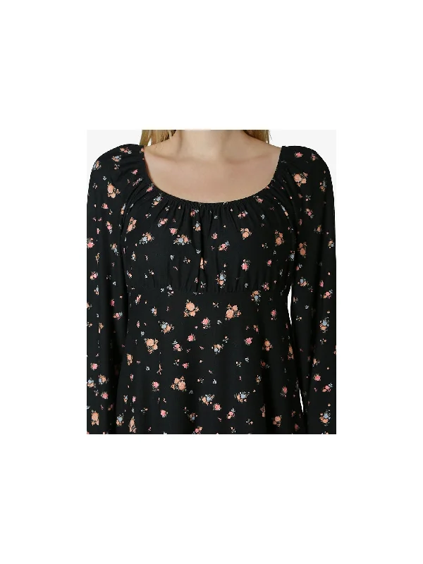 Price Cut ULTRA FLIRT Womens Black Floral Raglan Sleeve Scoop Neck Short Shift Dress Price Cut ULTRA FLIRT Womens Black Floral Raglan Sleeve Scoop Neck Short Shift Dress