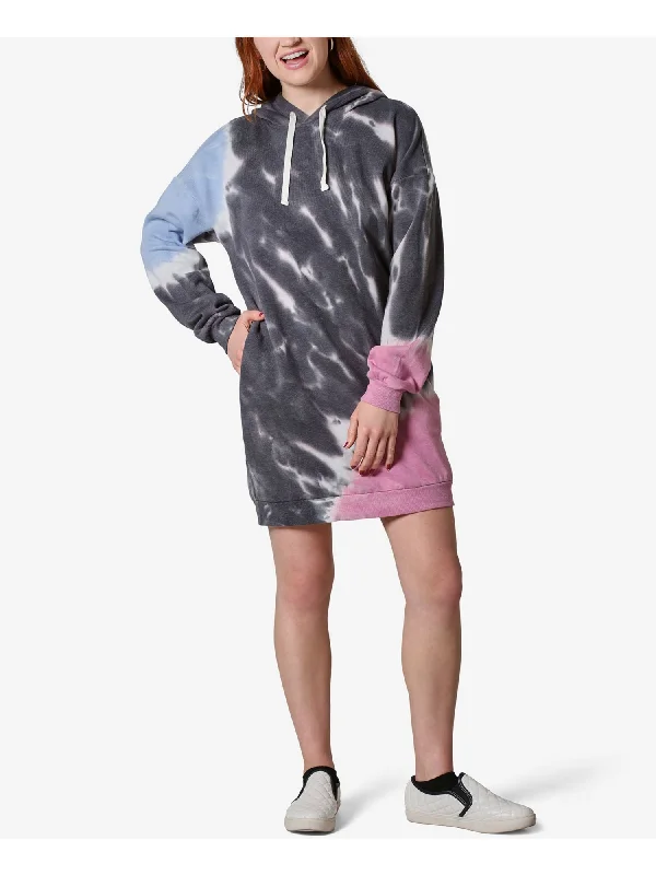 Steals and Deals ULTRA FLIRT Womens Blue Tie Dye Long Sleeve Short Dress