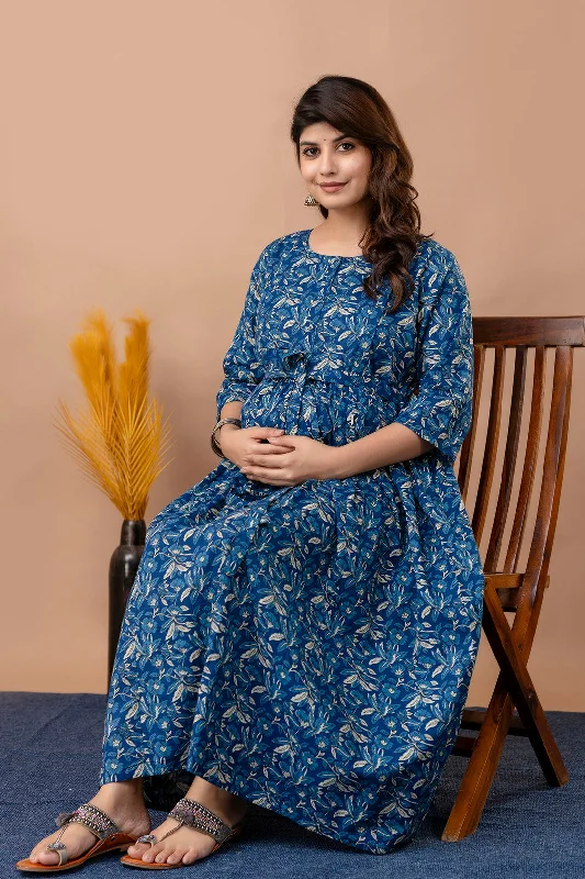 Must-Have Deals Blue Floral Maternity Dress For Women