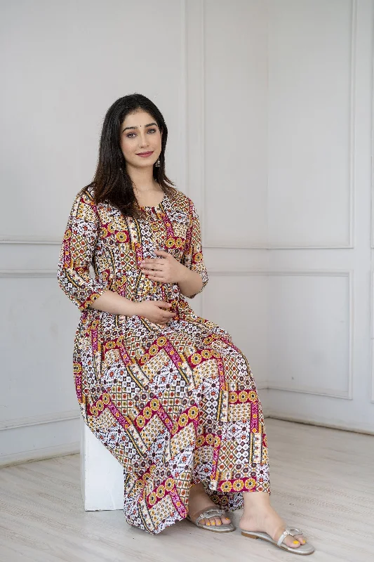 Must-Have Deals Women Multi Printed Flared Maternity Dress