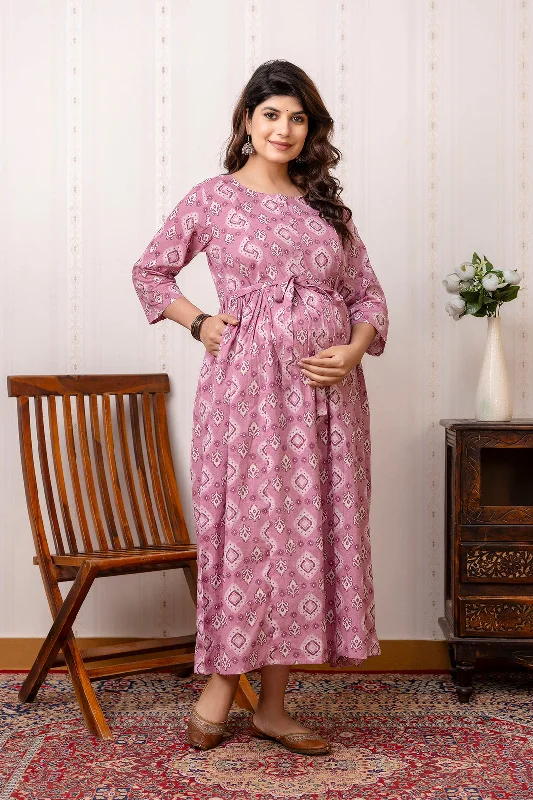 Amazing Deals Mauve Printed Maternity Dress For Women