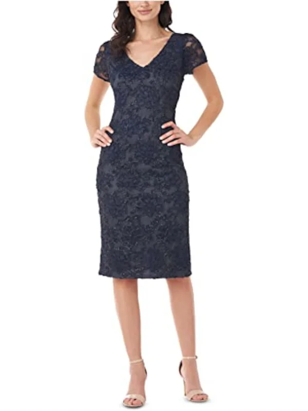 Today’s Special JS COLLECTIONS Womens Navy Embroidered Zippered Slitted Lined Short Sleeve V Neck Below The Knee Evening Sheath Dress Today’s Special JS COLLECTIONS Womens Navy Embroidered Zippered Slitted Lined Short Sleeve V Neck Below The Knee Evening Sheath Dress