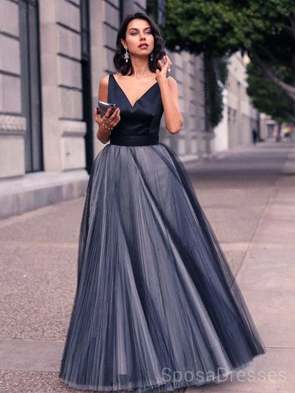Deal of the Week Navy Simple V Neck A-line Evening Prom Dresses, Cheap Custom Sweet 16 Dresses, 18496