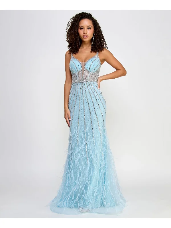 YEAR-End Clearance B DARLIN Womens Light Blue Mesh Zippered Lined Lace-up Back Illusion Corset Sleeveless Sweetheart Neckline Full-Length Prom Gown Dress YEAR-End Clearance B DARLIN Womens Light Blue Mesh Zippered Lined Lace-up Back Illusion Corset Sleeveless Sweetheart Neckline Full-Length Prom Gown Dress