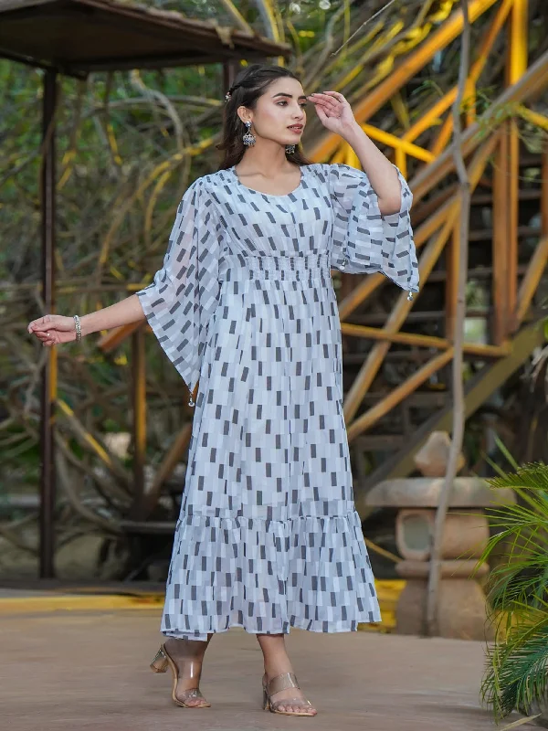 Today’s Special Women Grey Georgette Checkered Dress
