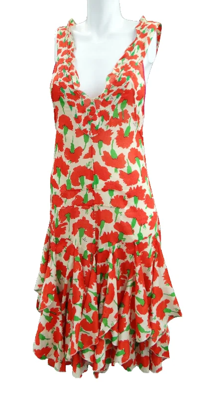 Hurry In Vintage Sonia Rykiel Floral Summer Dress with Flounces, UK10