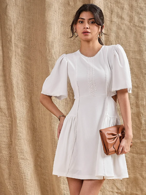 Special Promotion Women White Side Cut Out Skater Dress