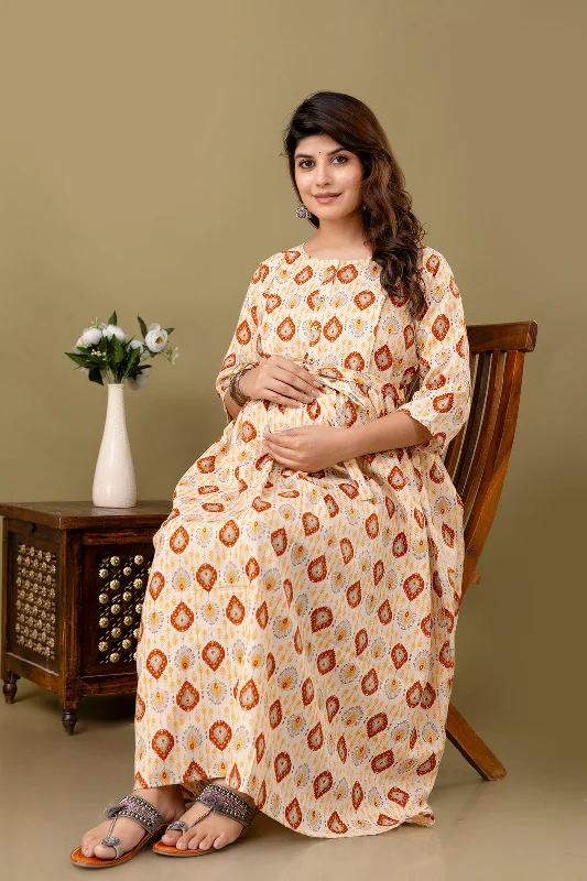 Instant Savings Fab Off White Printed Maternity Dress For Women