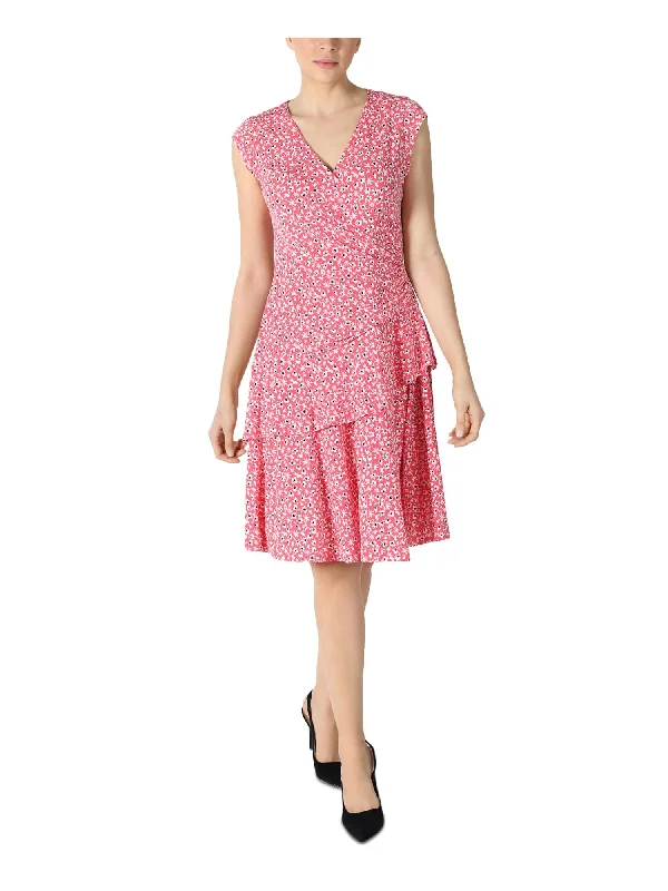Bargain Prices ROBBIE BEE Womens Stretch Ruched Floral Cap Sleeve V Neck Knee Length Evening Fit + Flare Dress Bargain Prices ROBBIE BEE Womens Stretch Ruched Floral Cap Sleeve V Neck Knee Length Evening Fit + Flare Dress
