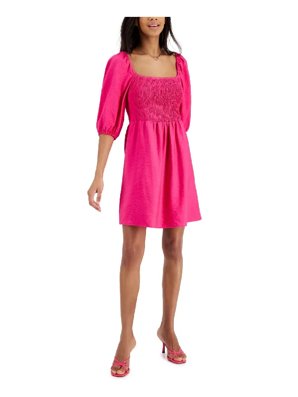 Price Rollback BAR III Womens Pink Smocked Textured Lined Elastic Cuffs Pouf Sleeve Square Neck Above The Knee Fit + Flare Dress Price Rollback BAR III Womens Pink Smocked Textured Lined Elastic Cuffs Pouf Sleeve Square Neck Above The Knee Fit + Flare Dress