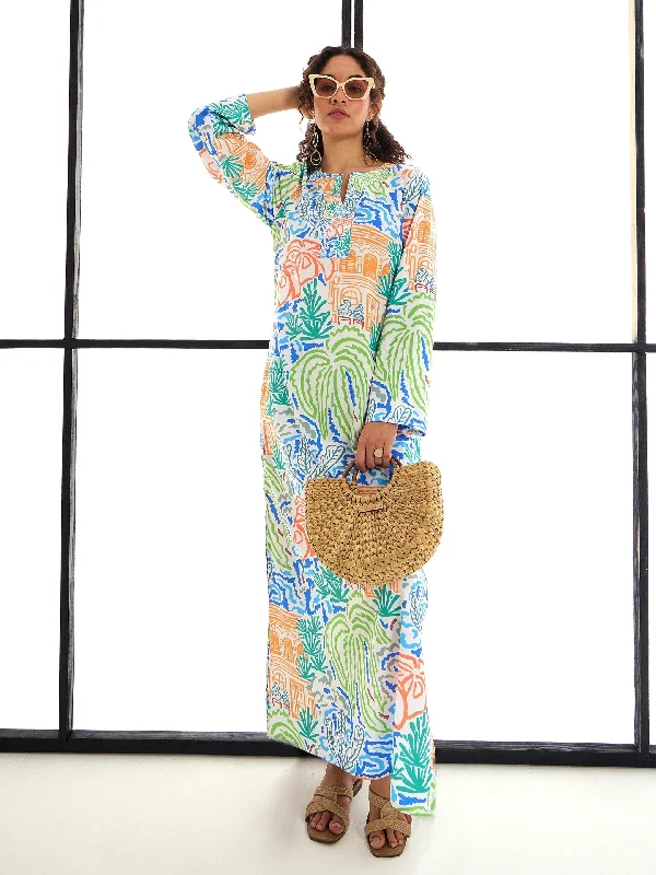 Customer Appreciation Sale Women Multi Colour Tropical Print Mandarin Collar Abaya Dress Customer Appreciation Sale Women Multi Colour Tropical Print Mandarin Collar Abaya Dress