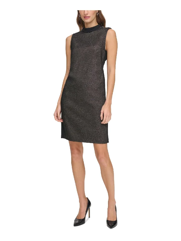 Get It Before It’s Gone TOMMY HILFIGER Womens Black Stretch Zippered Metallic Button Accent Sleeveless Crew Neck Above The Knee Wear To Work Sheath Dress Get It Before It’s Gone TOMMY HILFIGER Womens Black Stretch Zippered Metallic Button Accent Sleeveless Crew Neck Above The Knee Wear To Work Sheath Dress