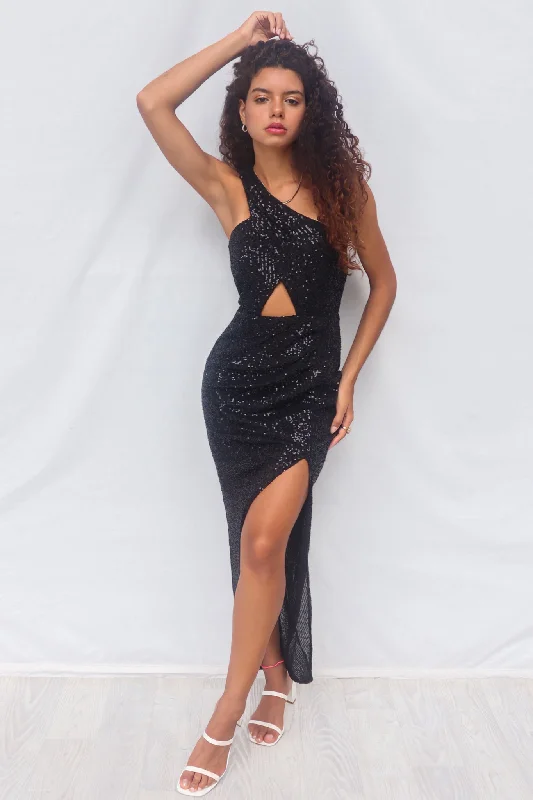 Stock Clearance Mallory Midi Dress - Black