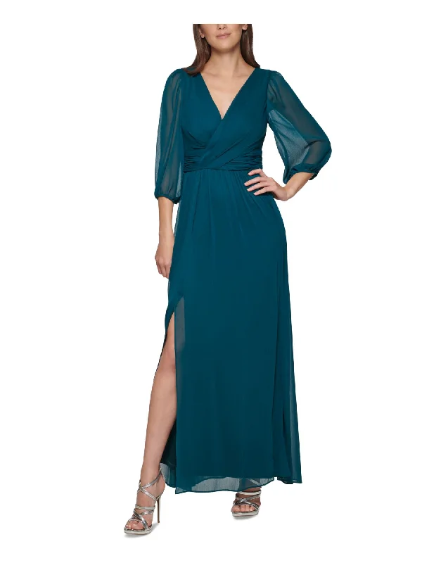 Crazy Savings DKNY Womens Green Pleated Zippered V-back Ruched Waist Lined Balloon Sleeve Surplice Neckline Maxi Evening Fit + Flare Dress Crazy Savings DKNY Womens Green Pleated Zippered V-back Ruched Waist Lined Balloon Sleeve Surplice Neckline Maxi Evening Fit + Flare Dress