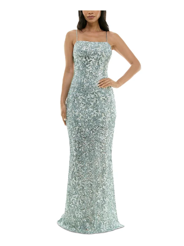 Special Savings EMERALD SUNDAE Womens Green Adjustable Sequined Slitted Lined Zippered Spaghetti Strap Square Neck Full-Length Formal Gown Dress Special Savings EMERALD SUNDAE Womens Green Adjustable Sequined Slitted Lined Zippered Spaghetti Strap Square Neck Full-Length Formal Gown Dress