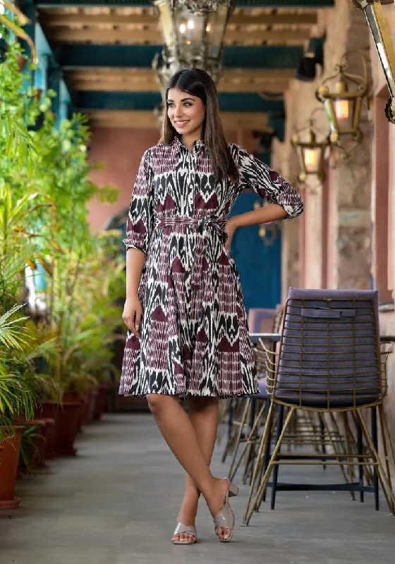 Special Discount Muti Color Ikat Printed Liva Rayon Dress With Tie-Ups & Button Closure Special Discount Muti Color Ikat Printed Liva Rayon Dress With Tie-Ups & Button Closure