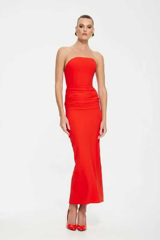 Price Reduction Astor Strapless Midi Dress Cherry Red