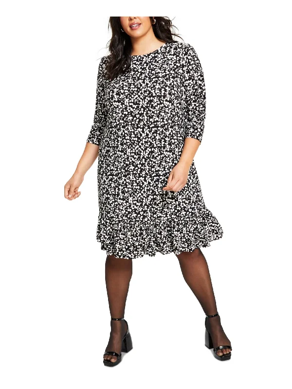 Reduced Prices TOMMY HILFIGER Womens Black Floral 3/4 Sleeve Round Neck Below The Knee Wear To Work Ruffled Dress Reduced Prices TOMMY HILFIGER Womens Black Floral 3/4 Sleeve Round Neck Below The Knee Wear To Work Ruffled Dress