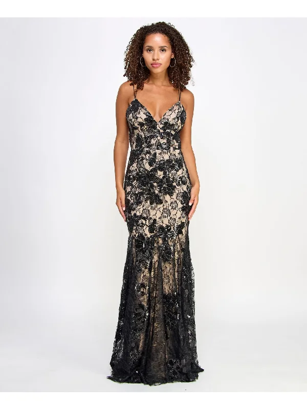 Low Prices EMERALD SUNDAE Womens Black Zippered Lined Open Back Cross-straps Spaghetti Strap V Neck Full-Length Prom Mermaid Dress Low Prices EMERALD SUNDAE Womens Black Zippered Lined Open Back Cross-straps Spaghetti Strap V Neck Full-Length Prom Mermaid Dress